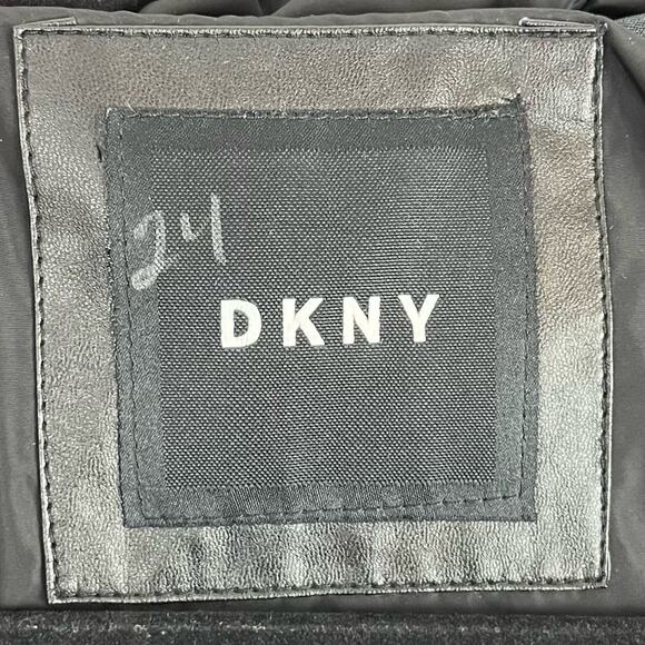 DNKY Men’s Puffer Stadium Jacket Coat Faux Leather Hoodie Winter Black Large - Picture 10 of 13